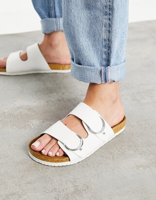 ASOS DESIGN Wide Fit Fewer double strap buckle sandals in white
