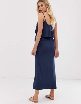 New Look Maternity strappy double layer maxi dress in navy