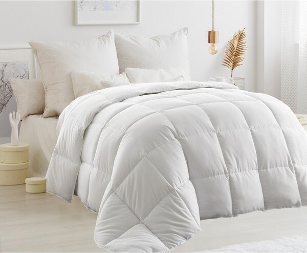 ComfyDown ComfyDownDownFeatherComforterLightweightAll-SeasonDuvetInsertwith100%CottonCoverMadeinUSAWashablewithCornerTabs