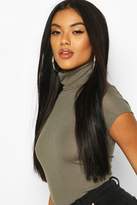Thumbnail for your product : boohoo Ribbed roll/polo neck Cap Sleeve Top