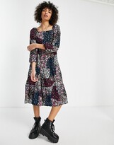 Thumbnail for your product : Violet Romance square-neck tiered midi dress in patchwork floral print
