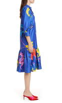 Thumbnail for your product : La DoubleJ Getting My Croissant Floral Ruffle Silk Shirtdress
