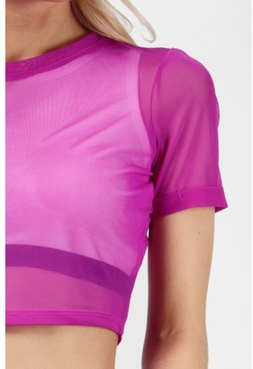 Select Fashion Fashion Womens Purple Mesh Crop T-Shirt - size 12