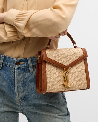 Saint Laurent Cassandra Mini Top-Handle Crossbody Bag in Raffia And Leather  - ShopStyle