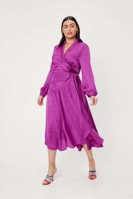 Nasty Gal Womens Plus Size Satin Wrap Midi Dress