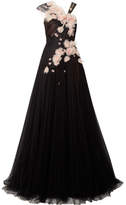 Marchesa - Feather-embellished Appliquéd Tulle Gown - Black