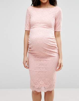 ASOS Maternity PETITE Bardot Dress with Half Sleeve in Lace