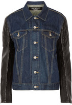 Thumbnail for your product : Junya Watanabe Printed Denim And Faux Leather Jacket - Dark denim