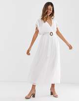 Thumbnail for your product : ASOS Design DESIGN wrap front maxi dress with buckle belt in self stripe