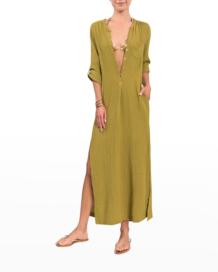 Everyday Ritual Tracy Gauze Cotton Henley Caftan ShopStyle Swimsuit