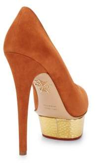Charlotte Olympia Dolly Suede & Embossed Metallic Leather Platform Pumps