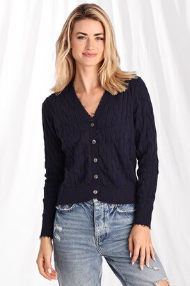 Minnie Rose Cotton Cable Cardigan - Blue