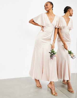 ASOS EDITION satin maxi dress with flutter sleeve in pink