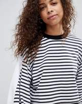 Thumbnail for your product : Kubban Petite Balloon Sleeve Striped Cropped Sweatshirt