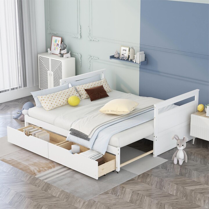 GEROJO 79" L Pine Wood Platform Bed, The Twin Bed Can Be Expanded with