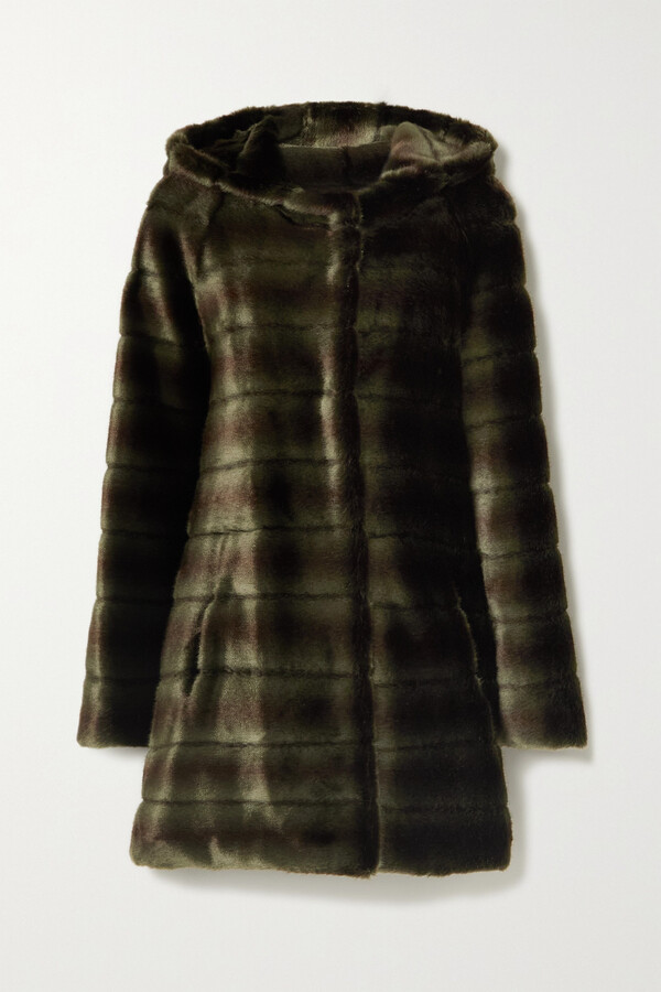 FAZ - Oh My Deer Striped Faux Fur Coat - Green - ShopStyle