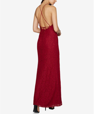 Fame and Partners Fame and Partners Lace Halter Slit Gown