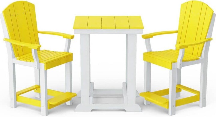 Wildridge Heritage 3-Piece Lemon Yellow and White HDPE Plastic Outdoor Patio Counter Set