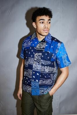 Hypocrite cloth Walnut Overlord Blue Short Sleeve Bandana Shirt - Blue M at Urban Outfitters -  ShopStyle