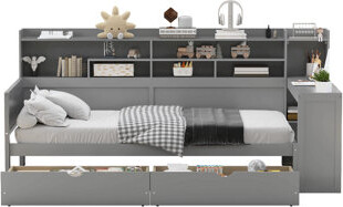Latitude RunÂ® Dexter Wooden Daybed with Storage Shelves Drawers & Study Desk
