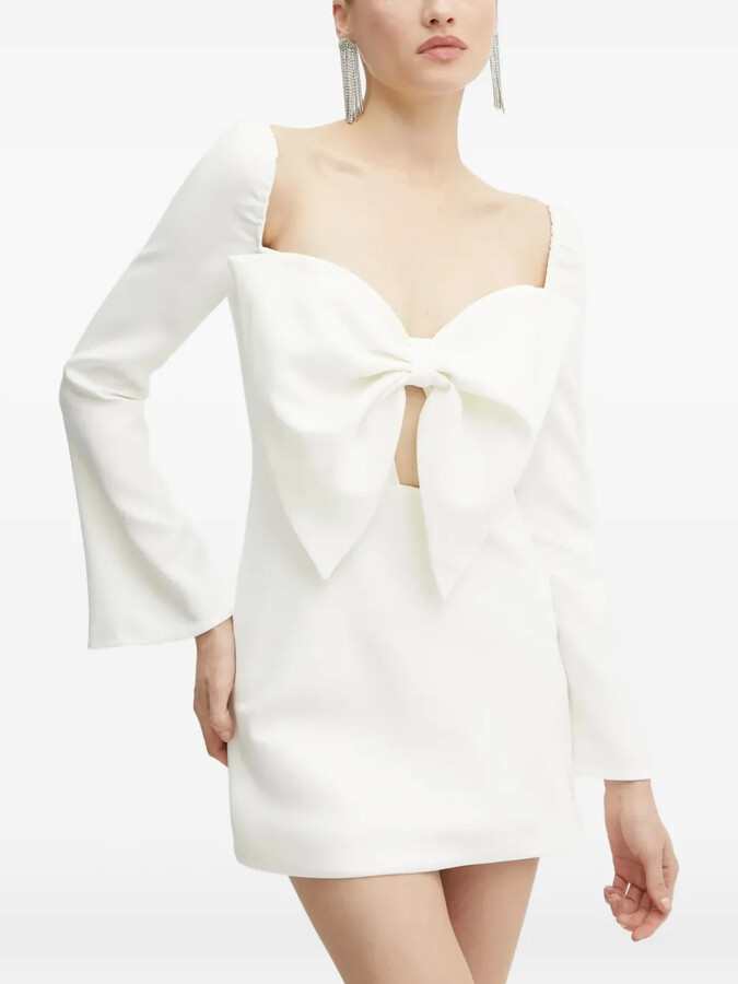 Bardot Bow-Detail Long-Sleeve Mini Dress