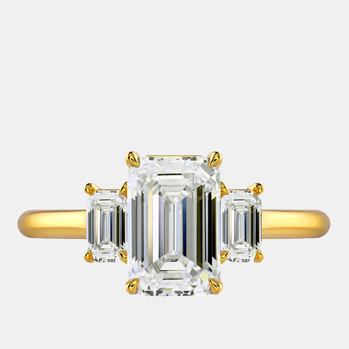 The Diamond Edit 4 cts Lab Grown Emerald Diamond 18k Yellow Gold Ring Size 8