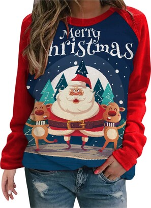UEsent Women's Hooded Sweatshirt Christmas Tops Printed Long Sleeve Pullover Top Drawstring Autumn Winter Loose Casual Tunic