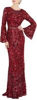 Thumbnail for your product : Mac Duggal Sequin Bell-Sleeve Column Gown with Open Back