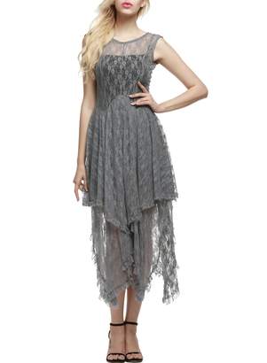 ACEVOG Women's Lace Asymmetrical Long Irregular Party Dress