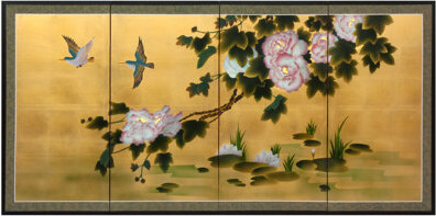 Oriental Furniture Lilly Pad Pond on Leaf - Picture Frame Painting on Fabric