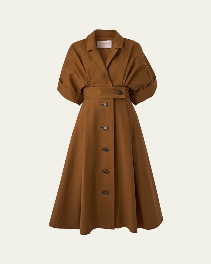 Carolina Herrera Wide Short-Sleeve Midi Shirtdress