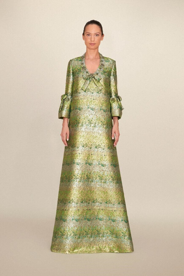 Reem Acra Trumpet Sleeve Jacquard Gown ShopStyle Evening Dresses