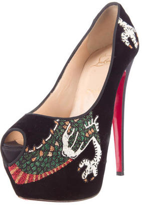 Christian Louboutin Suede Highness Dragon Tattoo Pumps