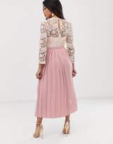 Thumbnail for your product : Little Mistress Petite floral lace applique 3/4 sleeve midi skater dress with pleated skirt