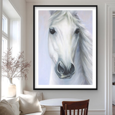 Lark Manor Powerful White Horse | Framed Matted Print for Home Decor