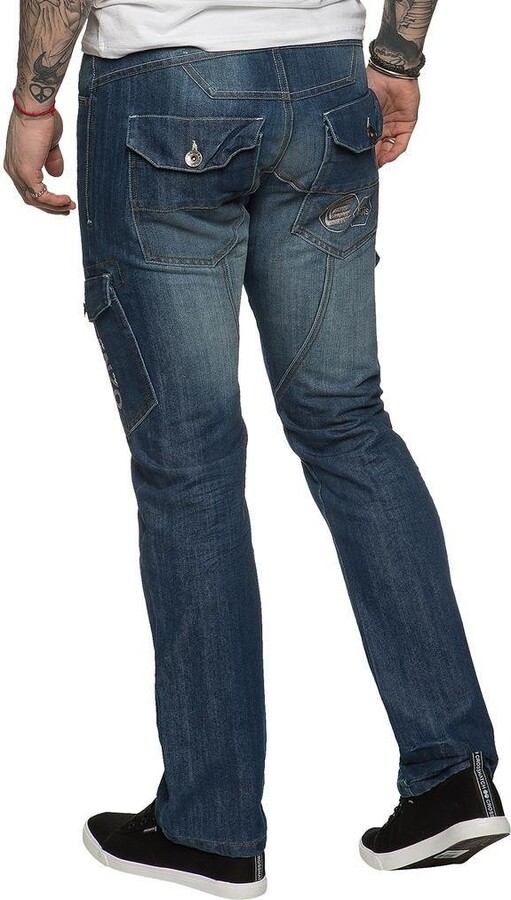 Ze ENZO Enzo Mens Jeans Original Fit Straight Leg Cargo Combat Style