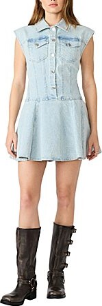 Steve Madden Liya Collared Cap Sleeve Fit and Flare Denim Mini Dress