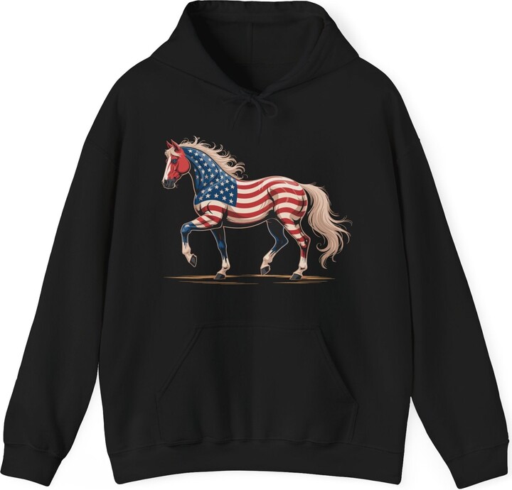 The Next Horse 4th Of July Patriotic Horse American Flag Hoodie For Men Women(Forest Green