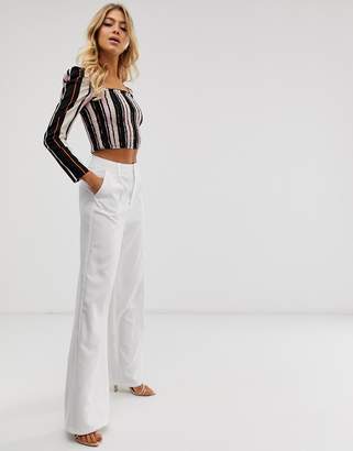 Outrageous Fortune square neck shirred top in multi stripe