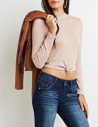 Charlotte Russe Ribbed Mock Neck Knotted Crop Top