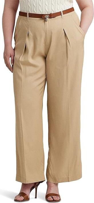 Lauren Ralph Lauren Plus Size Pleated Twill Wide-Leg Pants (Birch Tan)  Women's Clothing - ShopStyle