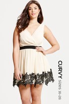 Thumbnail for your product : Little Mistress Curvy Cream and Black Lace Border Mini Dress