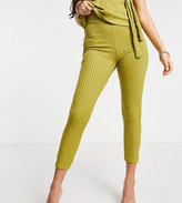 Thumbnail for your product : Club L London Petite Club L Petite ribbed fitted pants in khaki
