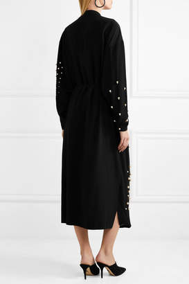 Stella McCartney Oversized Faux Pearl-embellished Silk Crepe De Chine Wrap Dress - Black