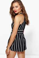 Thumbnail for your product : boohoo Wrap Over Stripe Playsuit