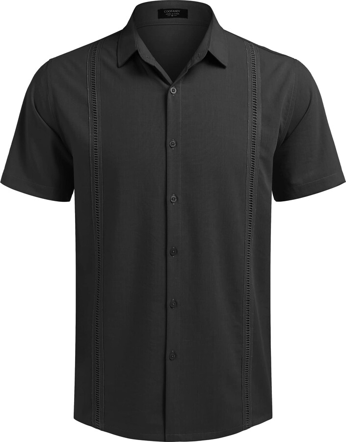 COOFANDY Men's Casual Button Down Shirts Short Sleeve Cotton Tops Regular  Fit Summer Beach Dress Shirt Black - ShopStyle