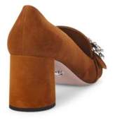 Thumbnail for your product : Prada Flower-Embellished Suede Block Heel Loafer Pumps