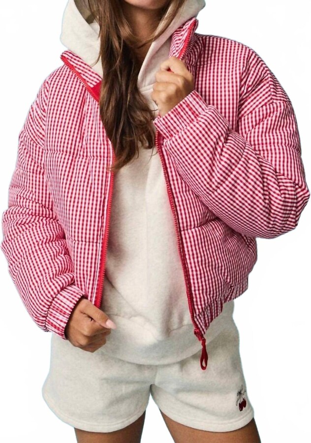 Papermoon Gingham Zip Up Puffer Jacket In Multi