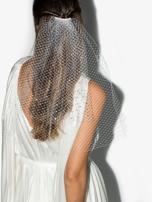 Gigi Burris Millinery White Long Crystal Embellished Veil Haircomb