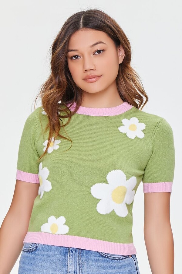 Forever 21 Daisy Floral Sweater-Knit Top - ShopStyle Sweaters